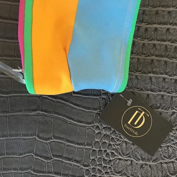 Touchdolls Two Piece Crop Top Bell Bottom Pants Set Size 2 XS Stripe Stretch - Picture 14 of 16